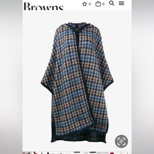 STELLA MCCARTNEY Hooded Oversized Check Wool-Blend Blue Cape Medium